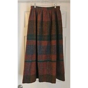 Vintage Ralph Lauren 100% Wool Plaid Maxi Skirt 80s 90s A Line Sz 10 S Lined